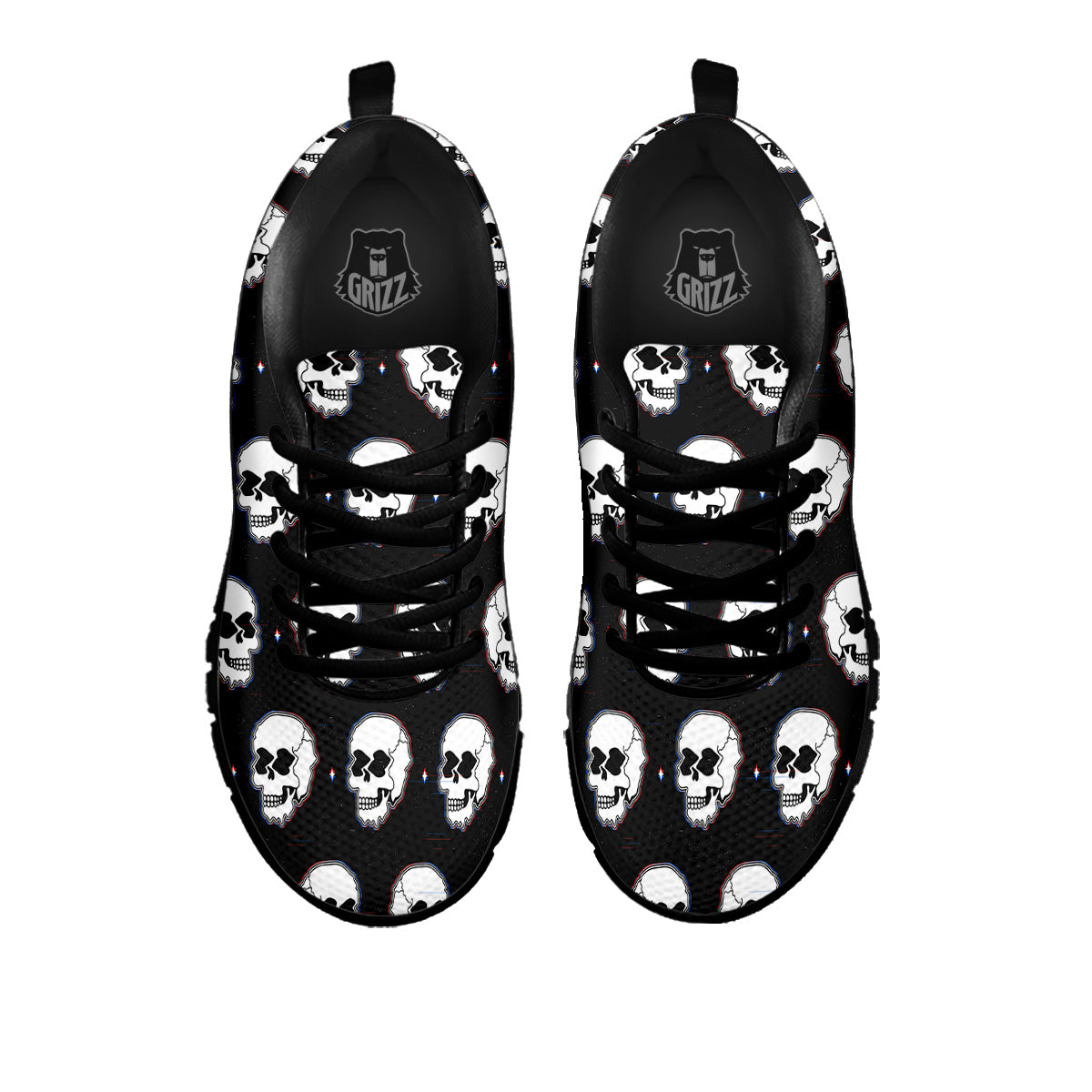 Psychedelic Skull Glitch Print Pattern Black Sneaker-grizzshop