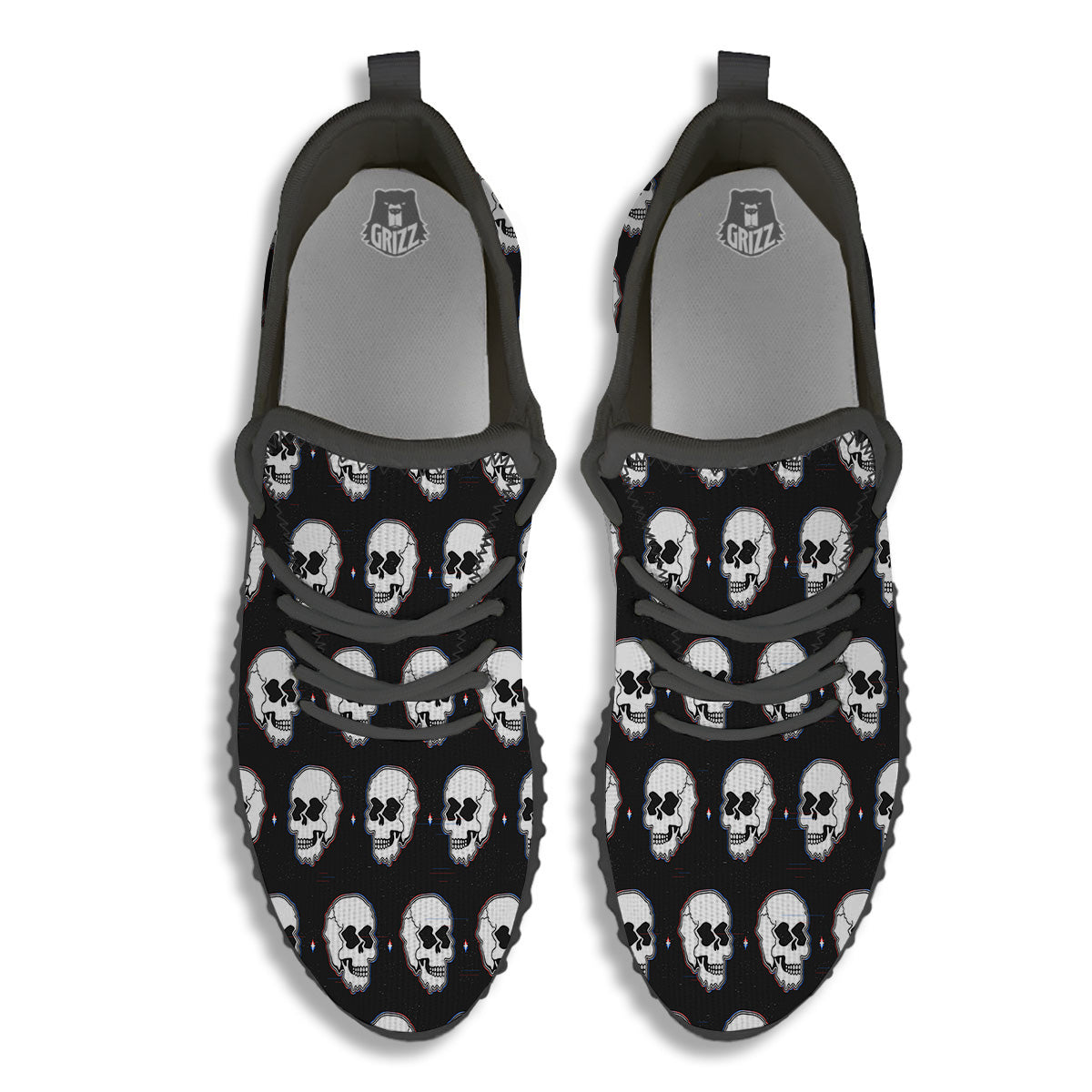 Psychedelic Skull Glitch Print Pattern Black Walking Shoes-grizzshop