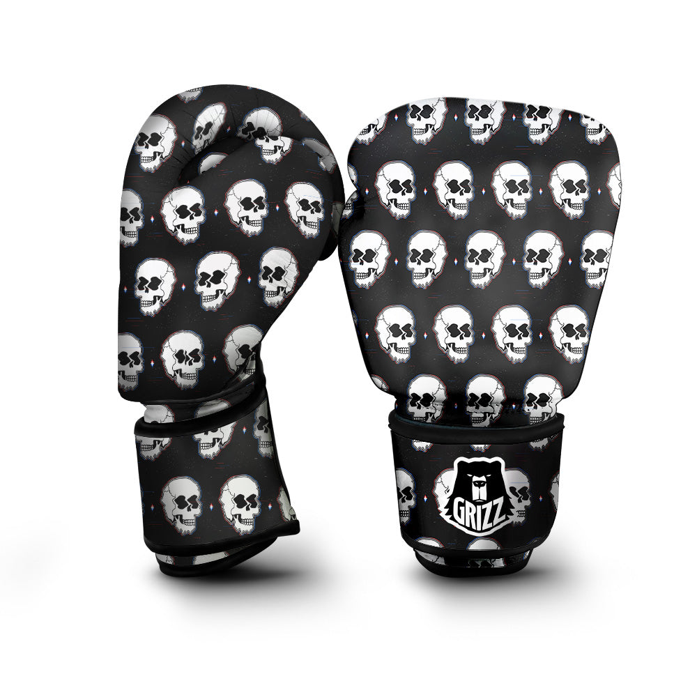 Psychedelic Skull Glitch Print Pattern Boxing Gloves-grizzshop