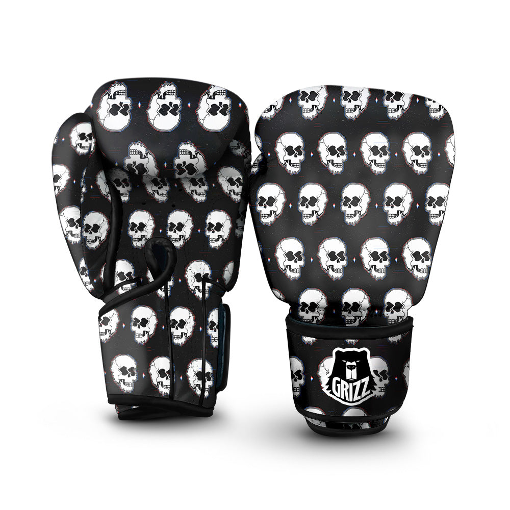 Psychedelic Skull Glitch Print Pattern Boxing Gloves-grizzshop