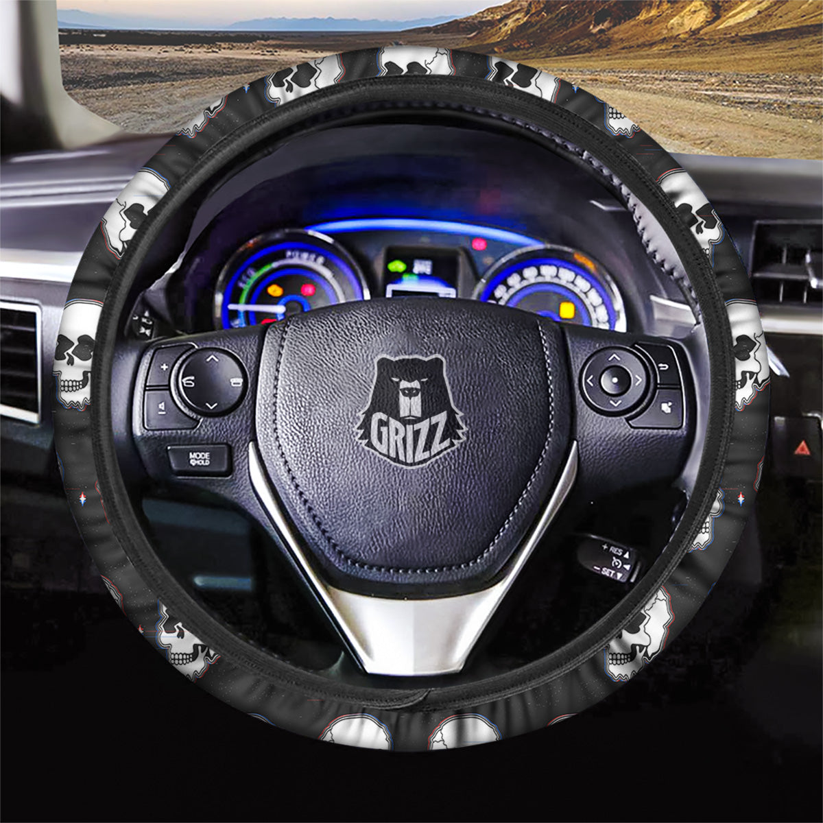 Psychedelic Skull Glitch Print Pattern Car Steering Wheel Cover-grizzshop