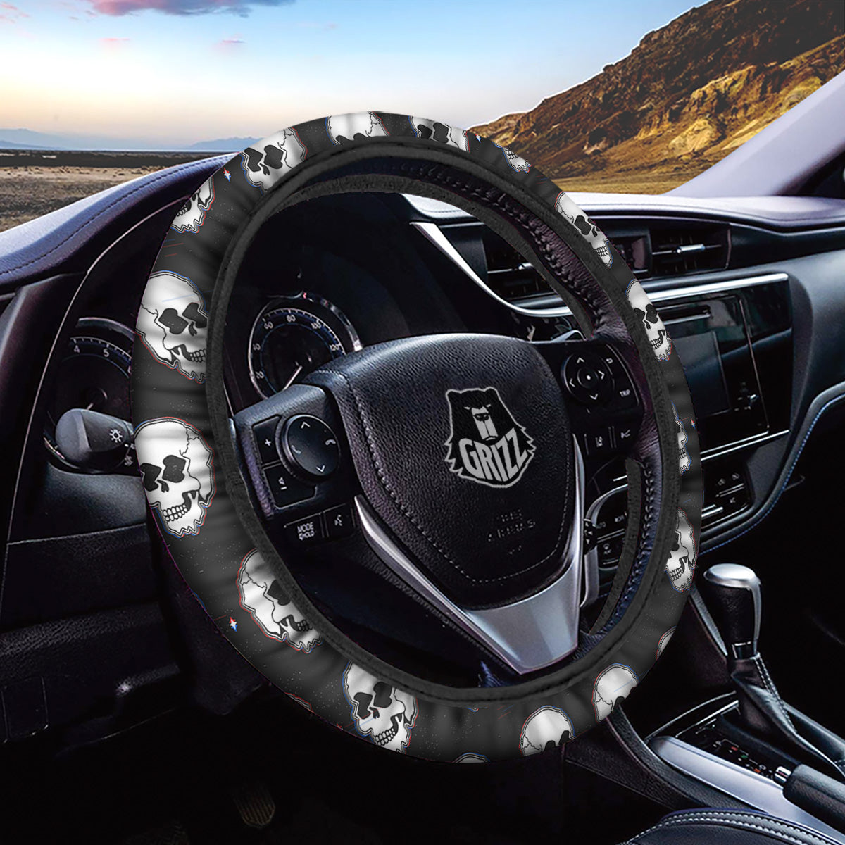 Psychedelic Skull Glitch Print Pattern Car Steering Wheel Cover-grizzshop