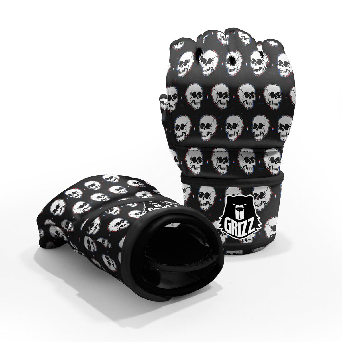 Psychedelic Skull Glitch Print Pattern MMA Gloves-grizzshop