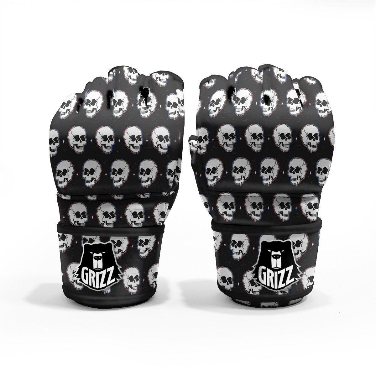 Psychedelic Skull Glitch Print Pattern MMA Gloves-grizzshop