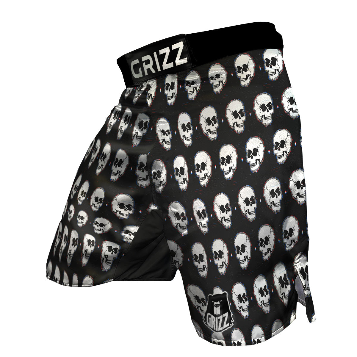 Psychedelic Skull Glitch Print Pattern MMA Shorts-grizzshop