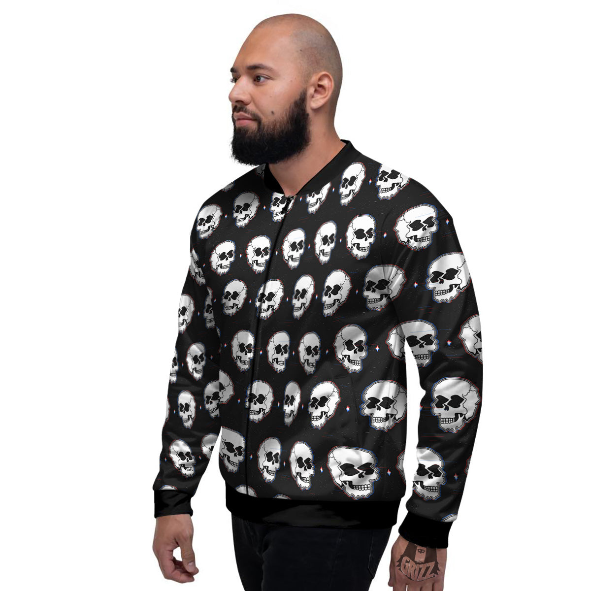 Psychedelic Skull Glitch Print Pattern Men's Bomber Jacket-grizzshop