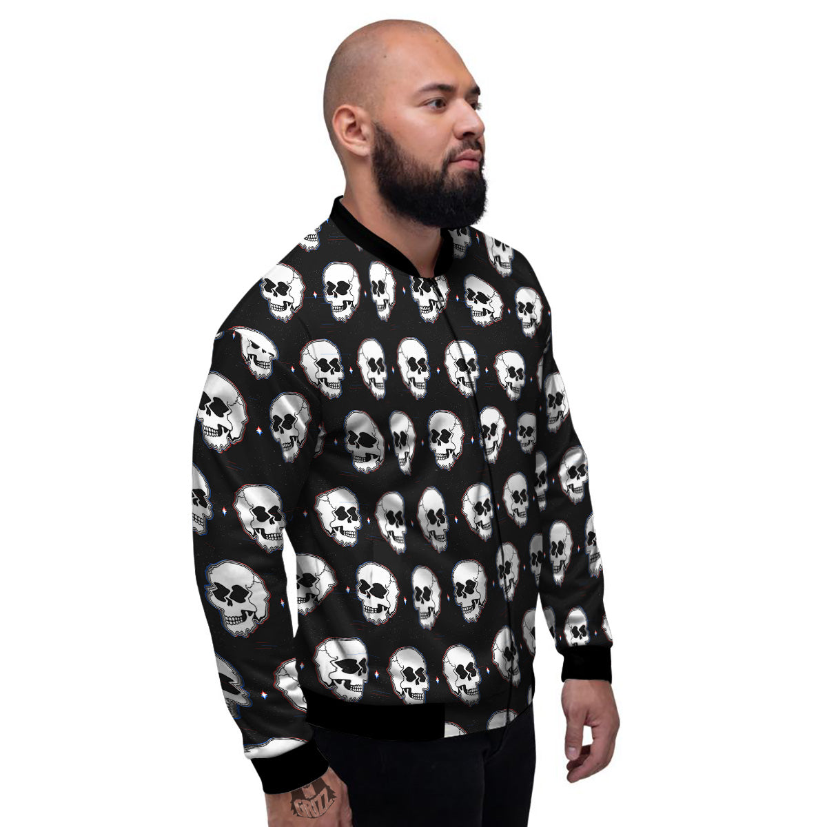 Psychedelic Skull Glitch Print Pattern Men's Bomber Jacket-grizzshop
