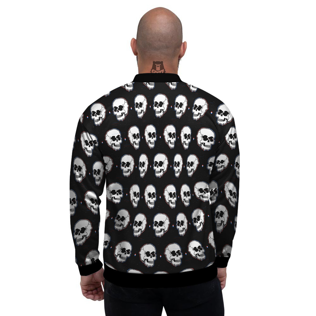 Psychedelic Skull Glitch Print Pattern Men's Bomber Jacket-grizzshop