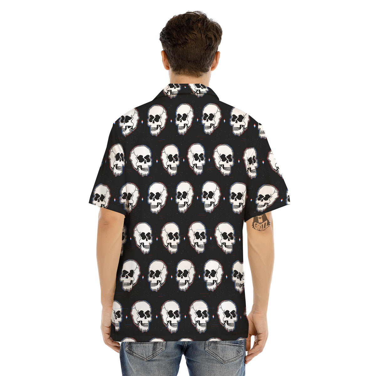Psychedelic Skull Glitch Print Pattern Men's Hawaiian Shirt-grizzshop