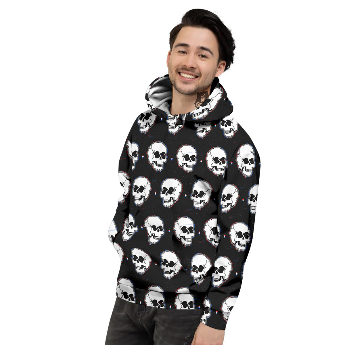 Psychedelic Skull Glitch Print Pattern Men's Hoodie-grizzshop