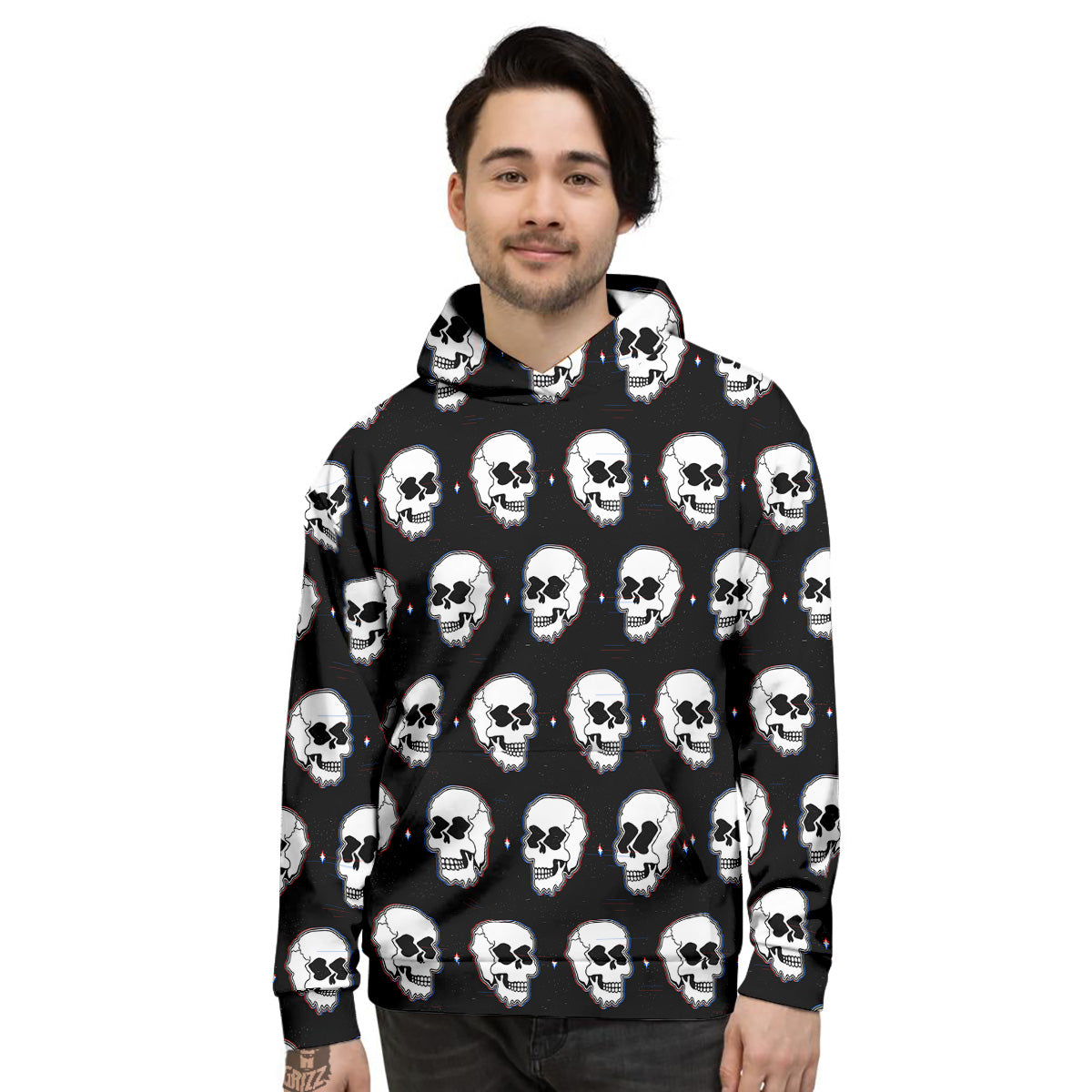 Psychedelic Skull Glitch Print Pattern Men's Hoodie-grizzshop
