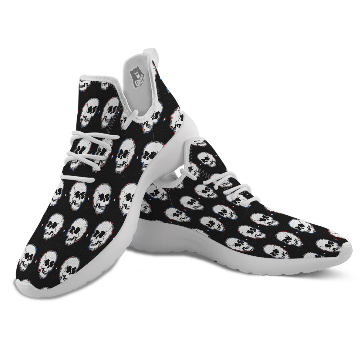 Psychedelic Skull Glitch Print Pattern White Athletic Shoes-grizzshop