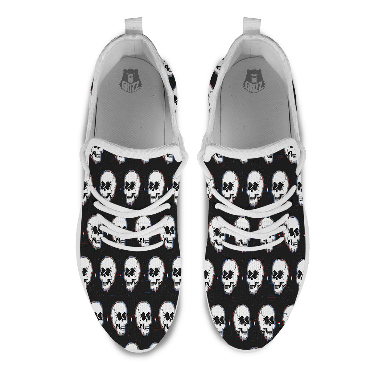 Psychedelic Skull Glitch Print Pattern White Athletic Shoes-grizzshop