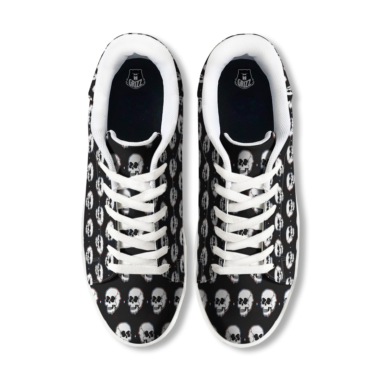Psychedelic Skull Glitch Print Pattern White Low Top Sneakers-grizzshop
