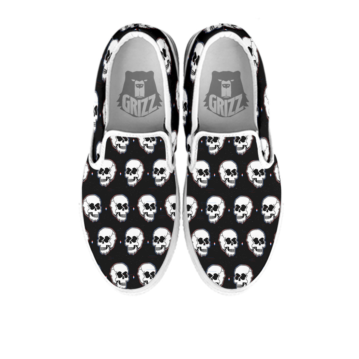 Psychedelic Skull Glitch Print Pattern White Slip On Shoes-grizzshop