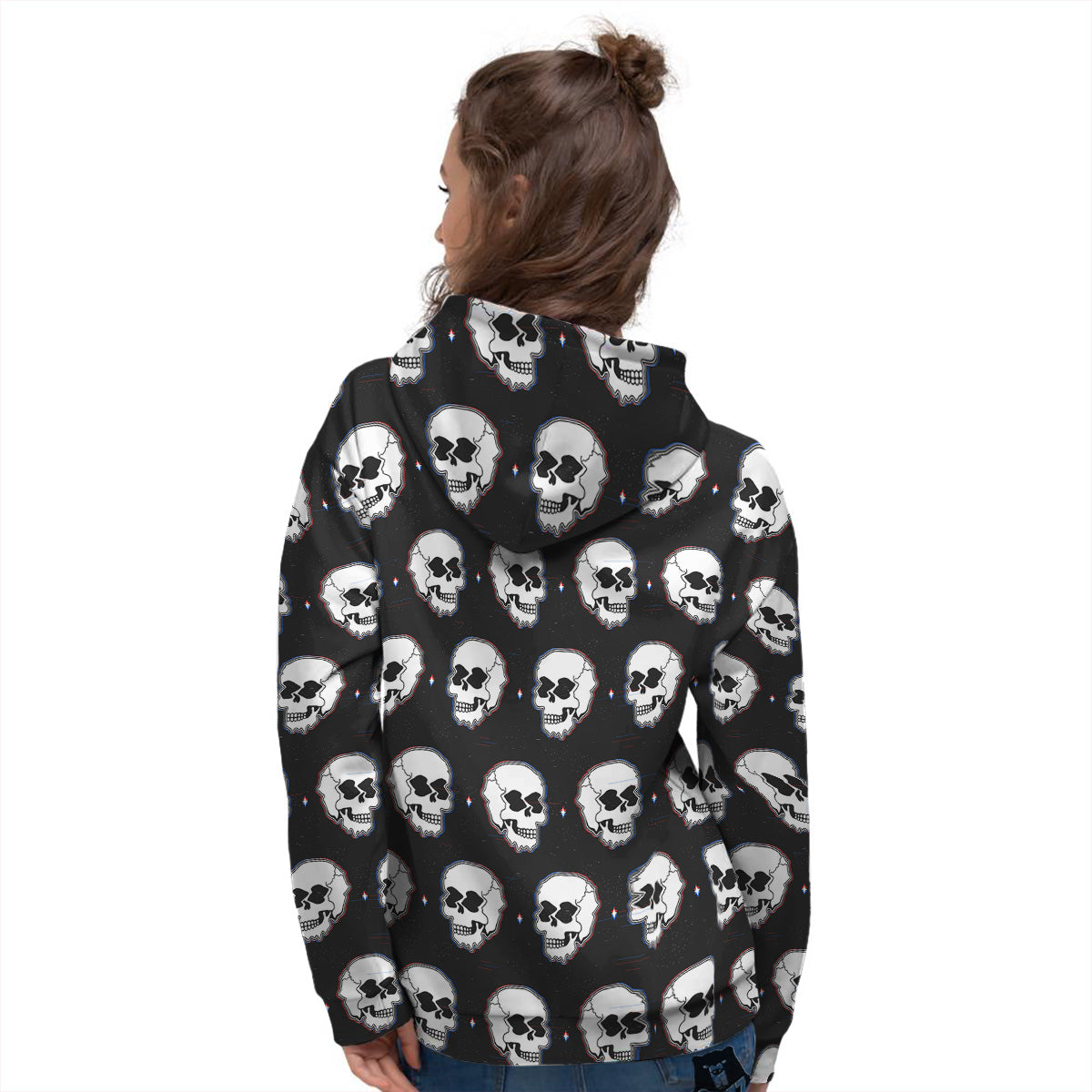 Psychedelic Skull Glitch Print Pattern Women's Hoodie-grizzshop