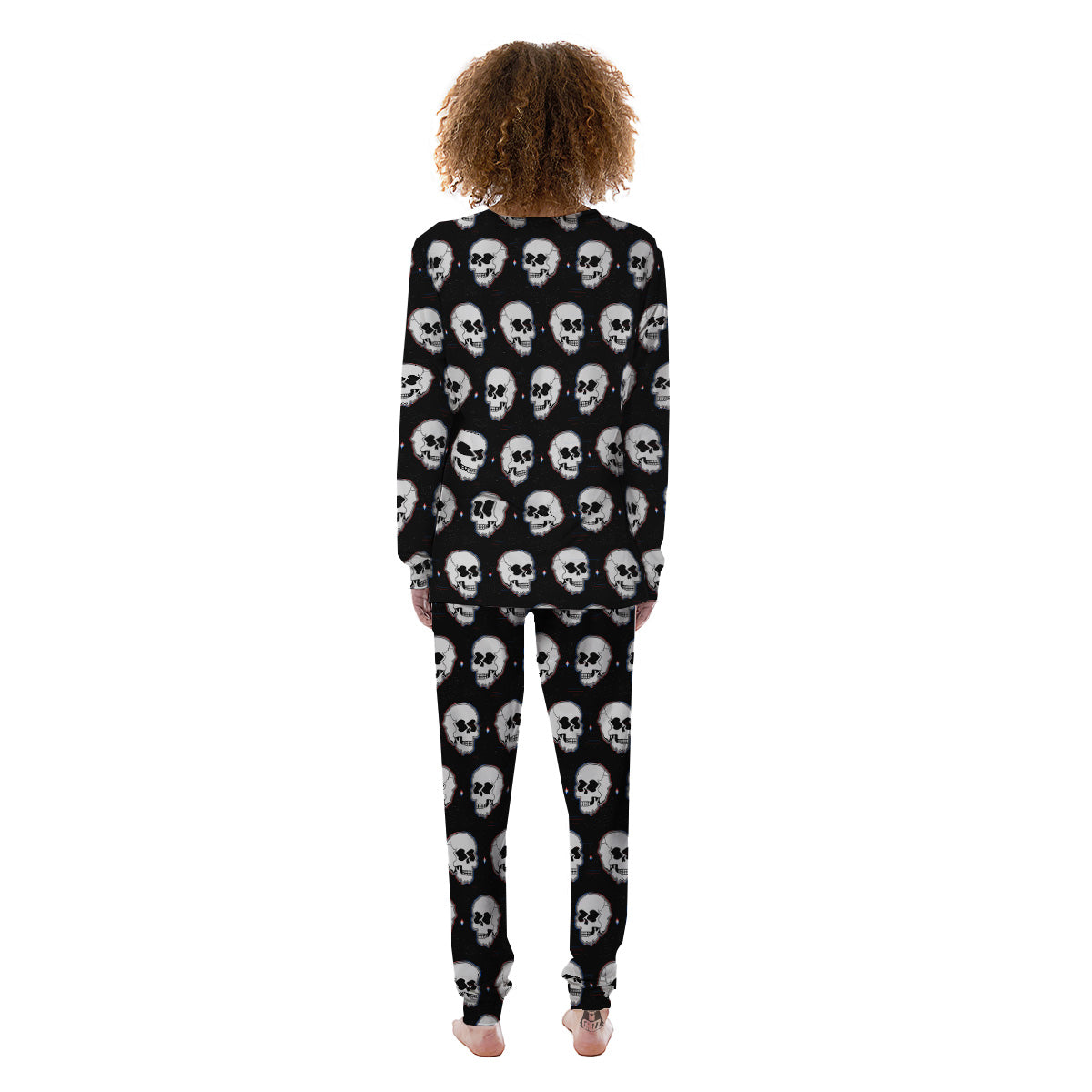 Psychedelic Skull Glitch Print Pattern Women's Pajamas-grizzshop