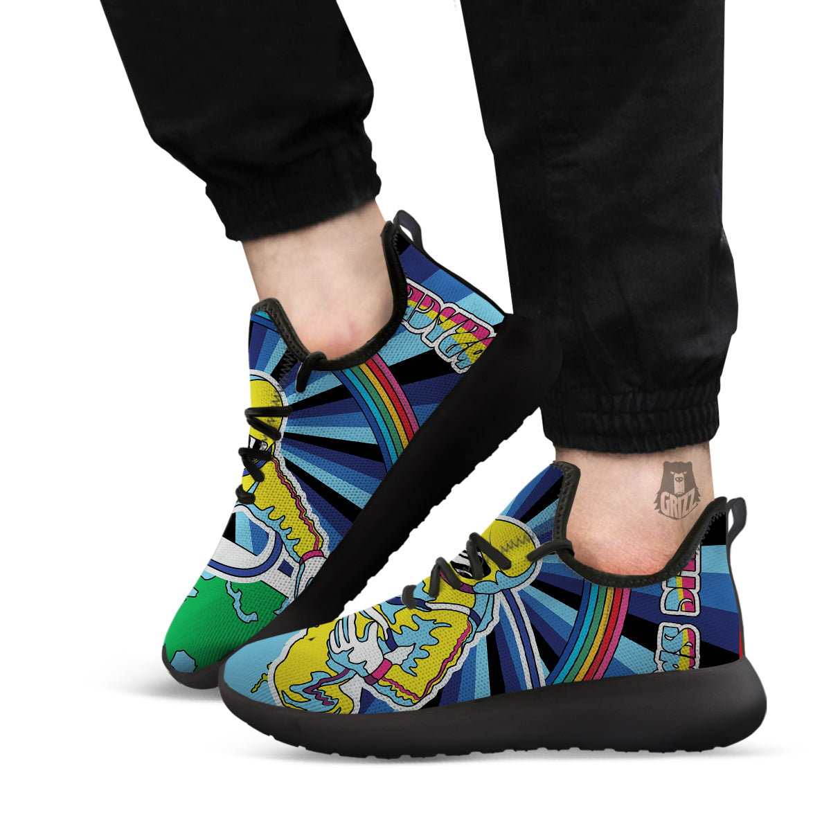 Psychedelic Space And Astronaut Print Black Athletic Shoes-grizzshop