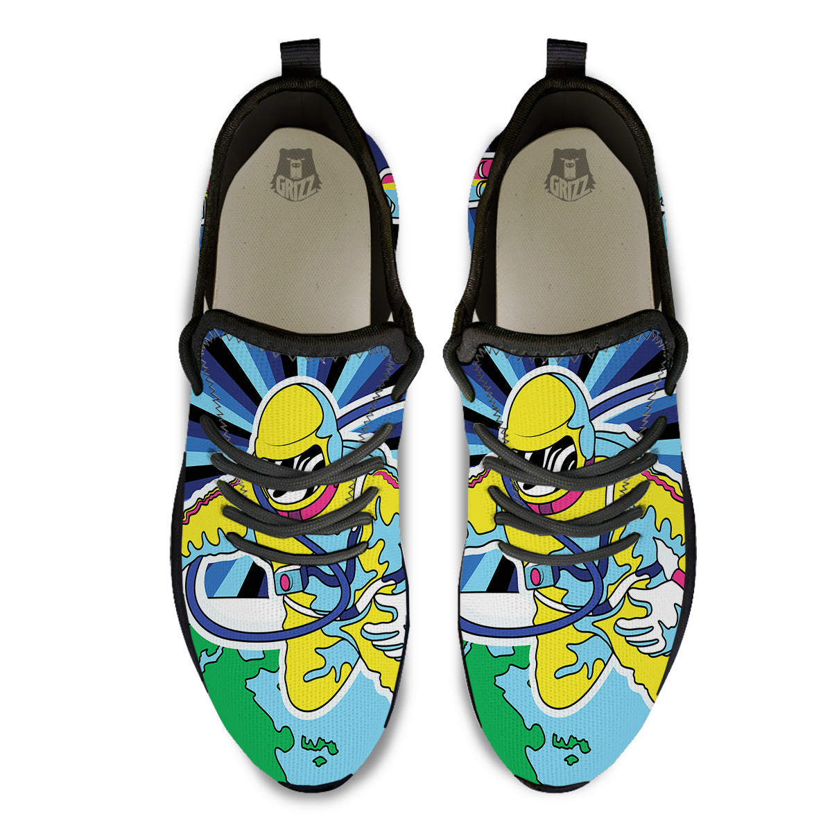 Psychedelic Space And Astronaut Print Black Athletic Shoes-grizzshop