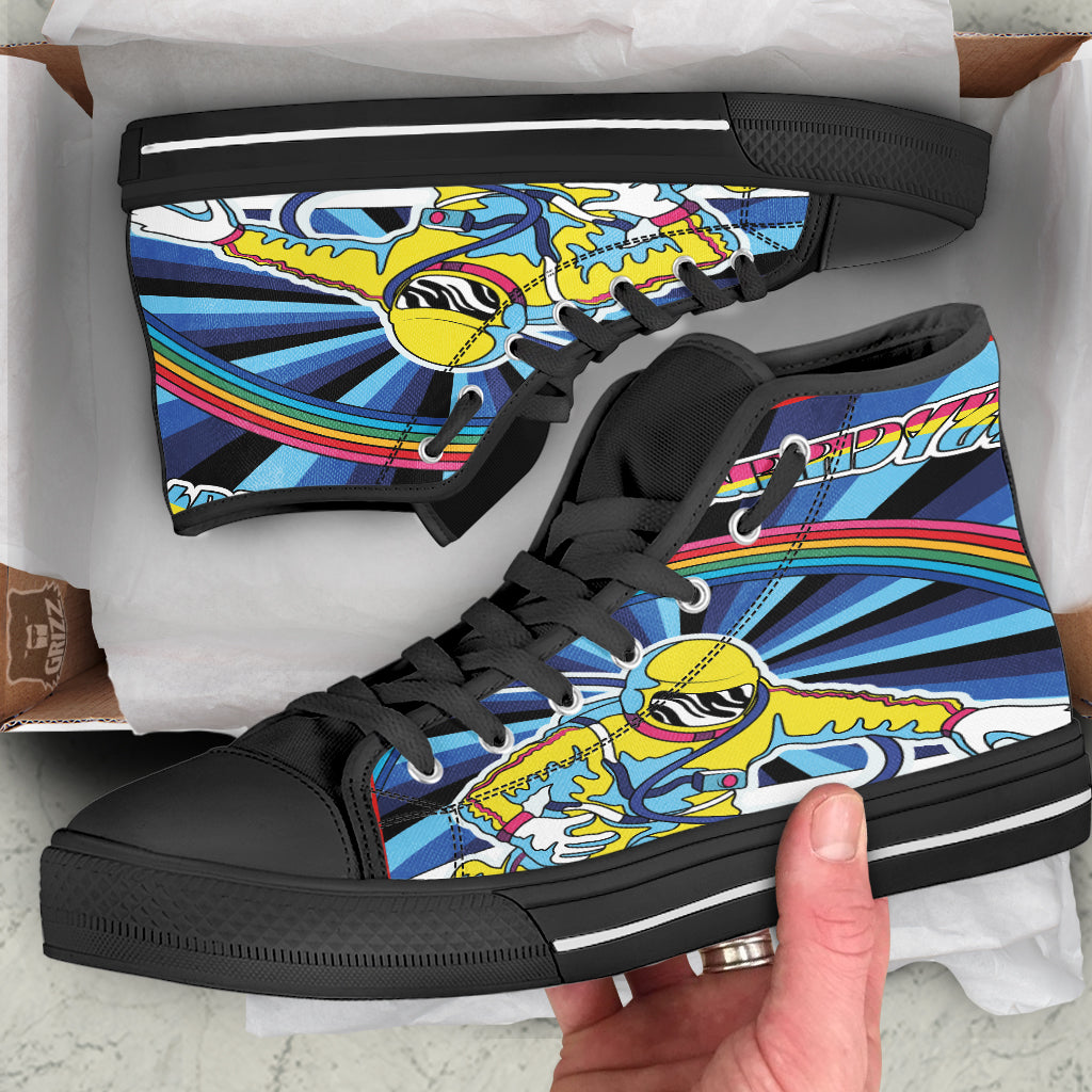 Psychedelic Space And Astronaut Print Black High Top Shoes-grizzshop