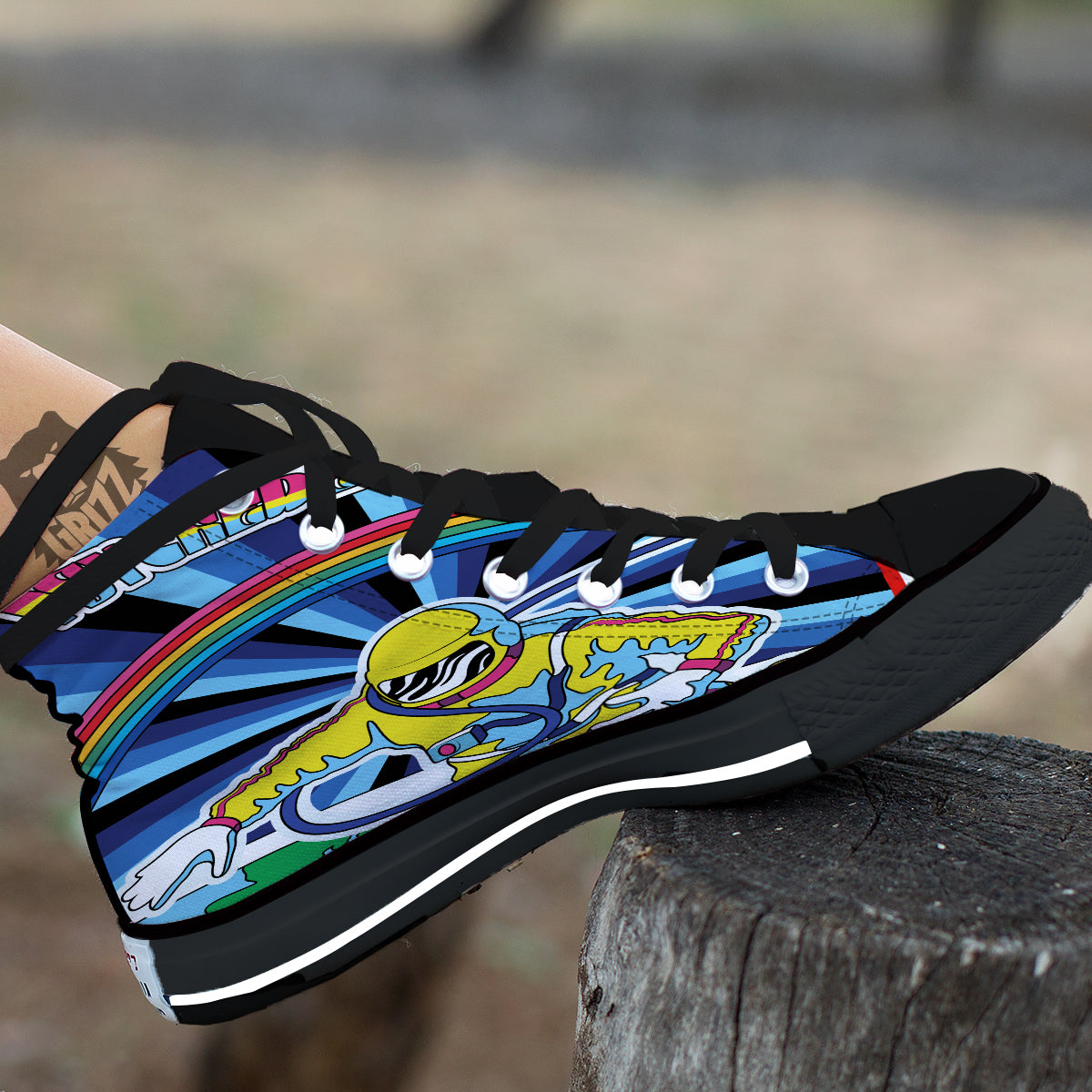 Psychedelic Space And Astronaut Print Black High Top Shoes-grizzshop