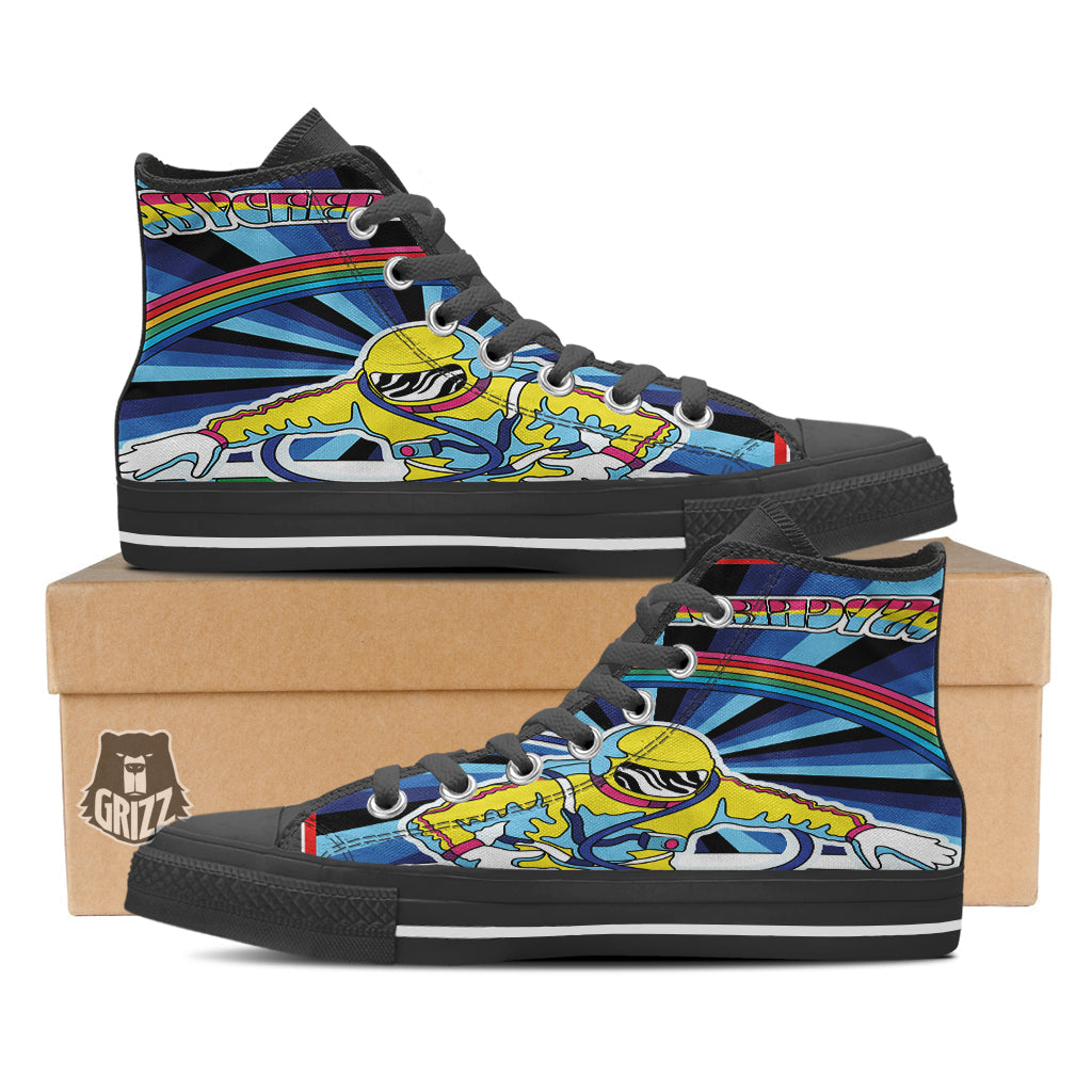 Psychedelic Space And Astronaut Print Black High Top Shoes-grizzshop