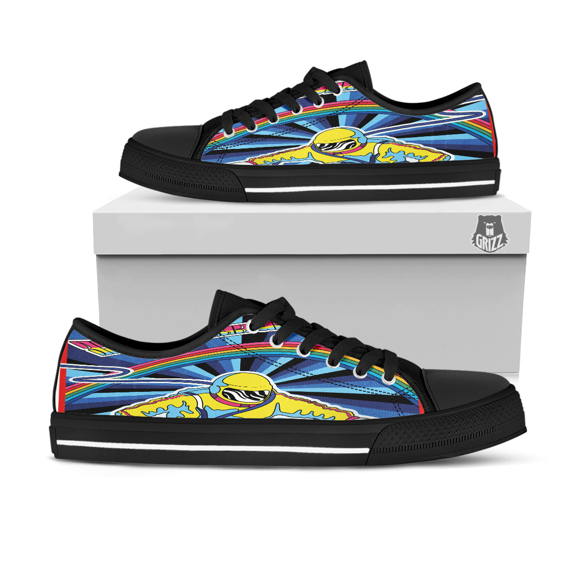 Psychedelic Space And Astronaut Print Black Low Top Shoes-grizzshop