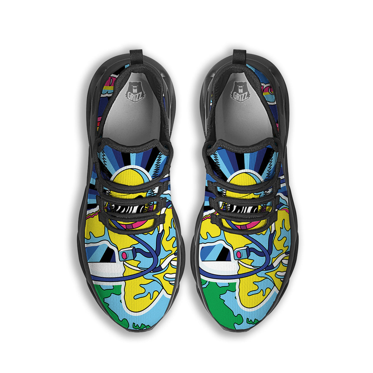 Psychedelic Space And Astronaut Print Black Running Shoes-grizzshop