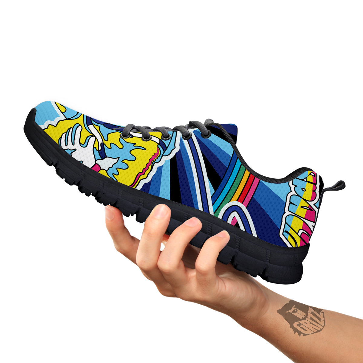 Psychedelic Space And Astronaut Print Black Sneaker-grizzshop