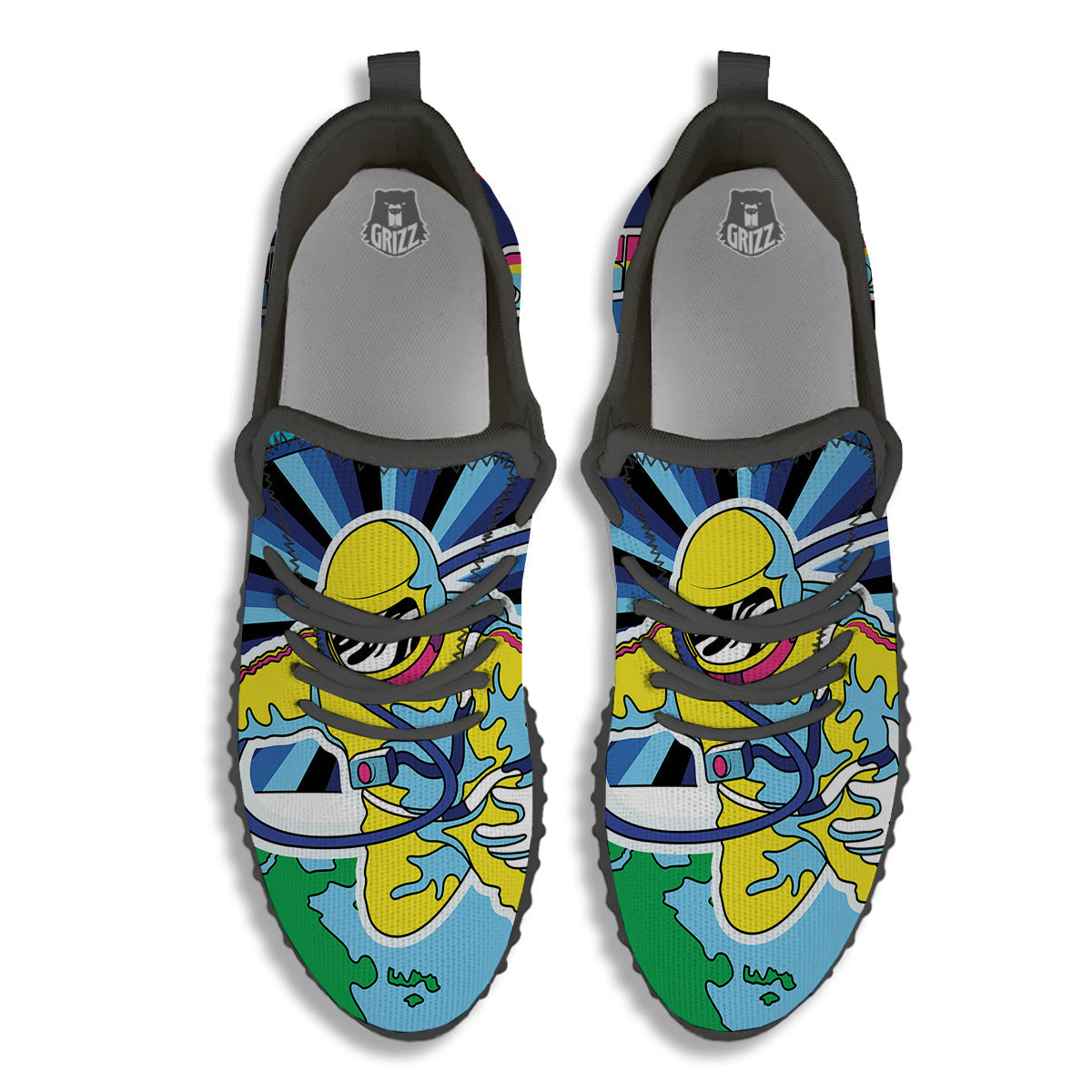 Psychedelic Space And Astronaut Print Black Walking Shoes-grizzshop