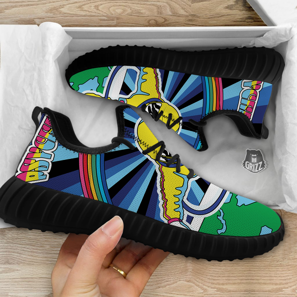 Psychedelic Space And Astronaut Print Black Walking Shoes-grizzshop