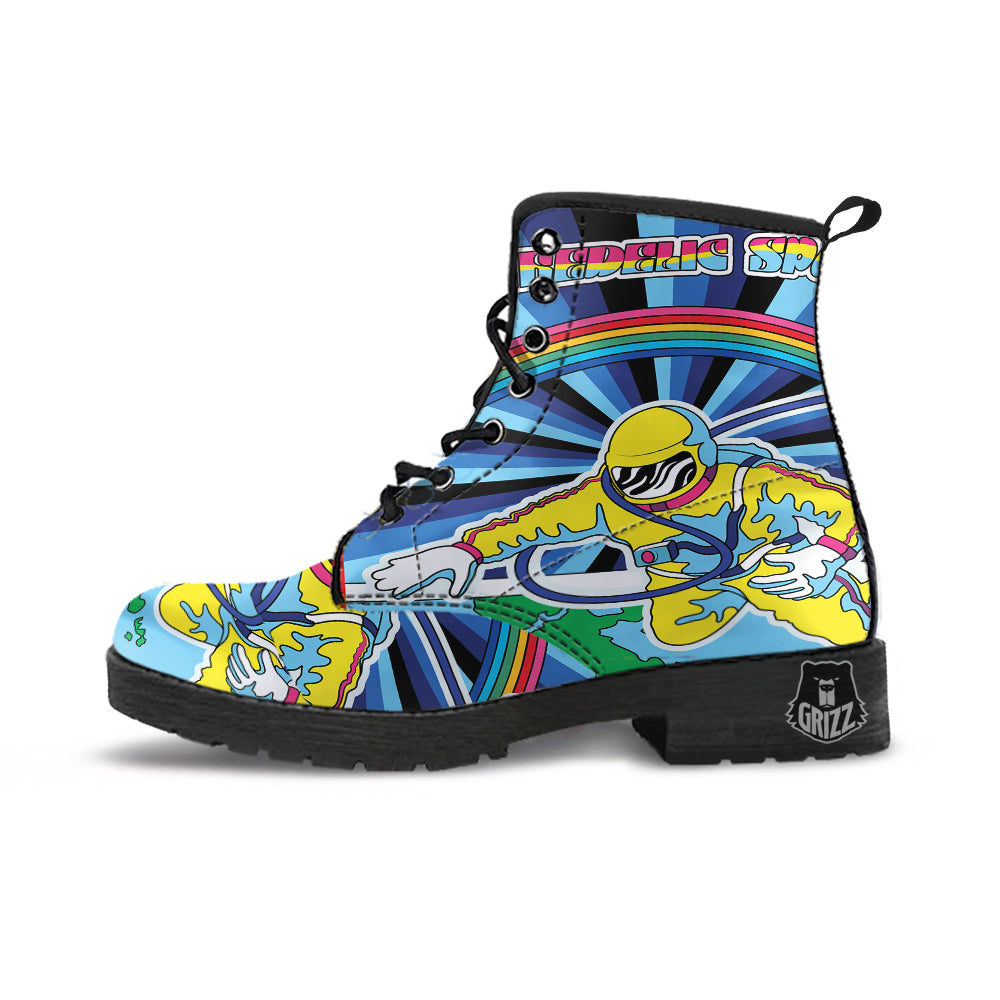 Psychedelic Space And Astronaut Print Leather Boots-grizzshop