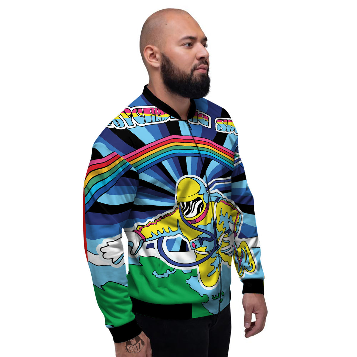 Psychedelic Space And Astronaut Print Men's Bomber Jacket-grizzshop