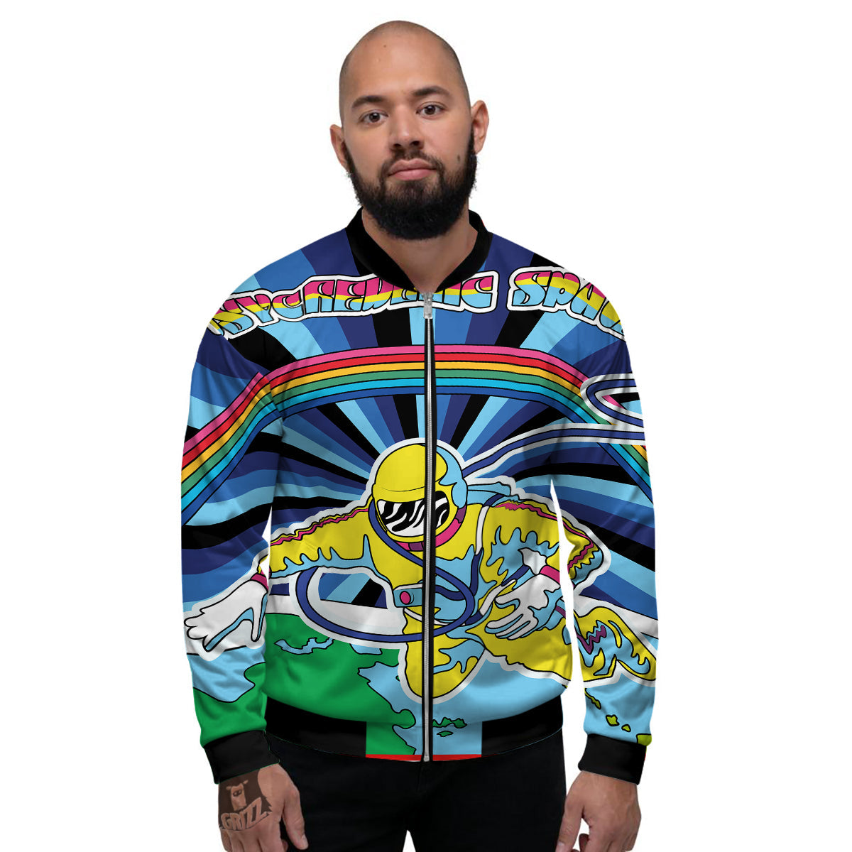 Psychedelic Space And Astronaut Print Men's Bomber Jacket-grizzshop