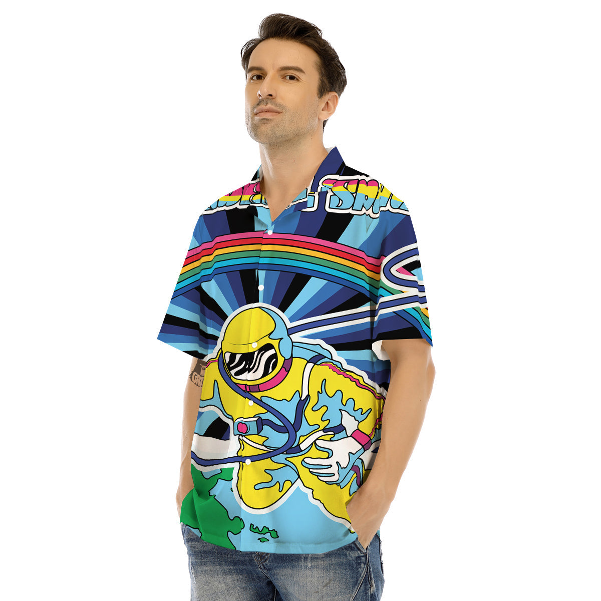 Psychedelic Space And Astronaut Print Men's Hawaiian Shirt-grizzshop