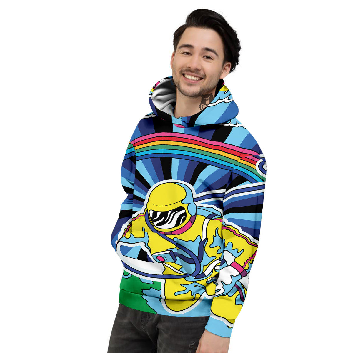 Psychedelic Space And Astronaut Print Men's Hoodie-grizzshop
