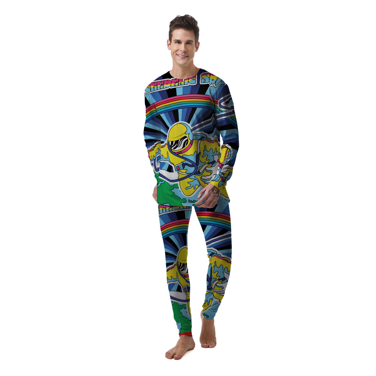 Psychedelic Space And Astronaut Print Men's Pajamas-grizzshop