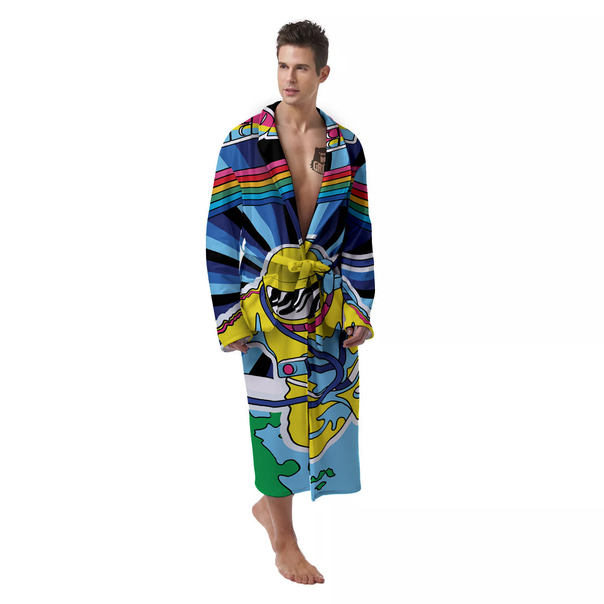 Psychedelic Space And Astronaut Print Men's Robe-grizzshop