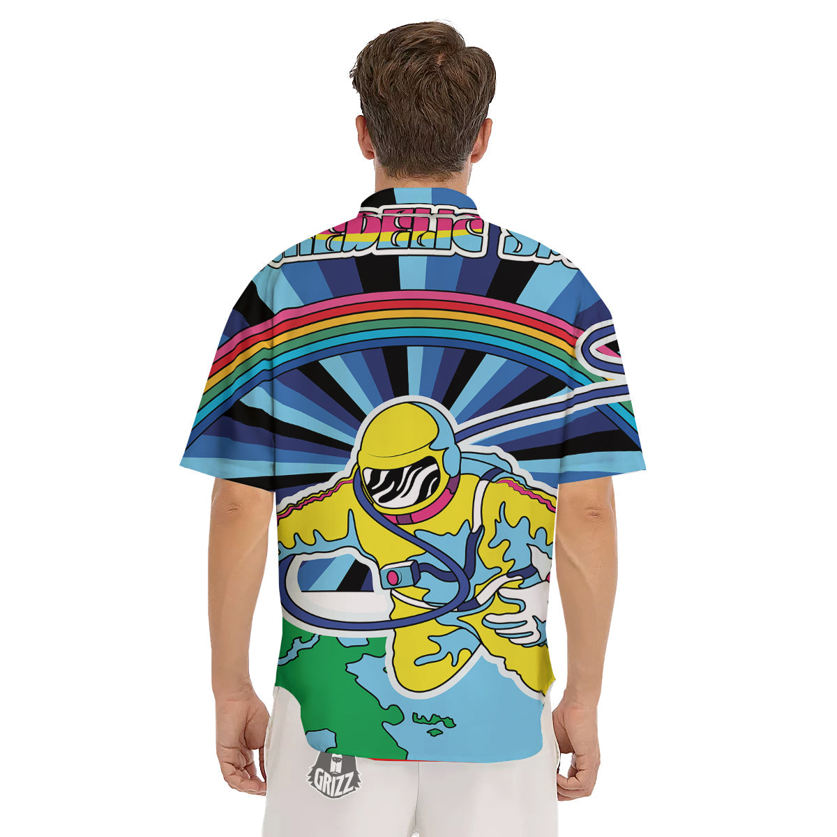 Psychedelic Space And Astronaut Print Men's Short Sleeve Shirts-grizzshop