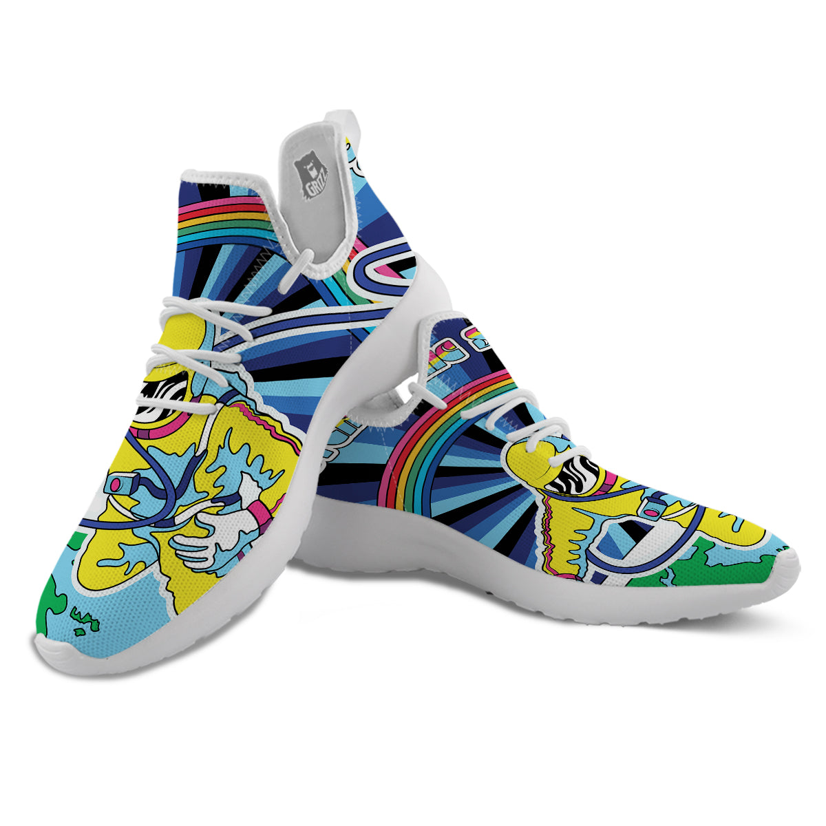 Psychedelic Space And Astronaut Print White Athletic Shoes-grizzshop