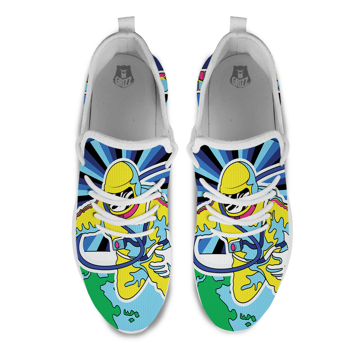 Psychedelic Space And Astronaut Print White Athletic Shoes-grizzshop