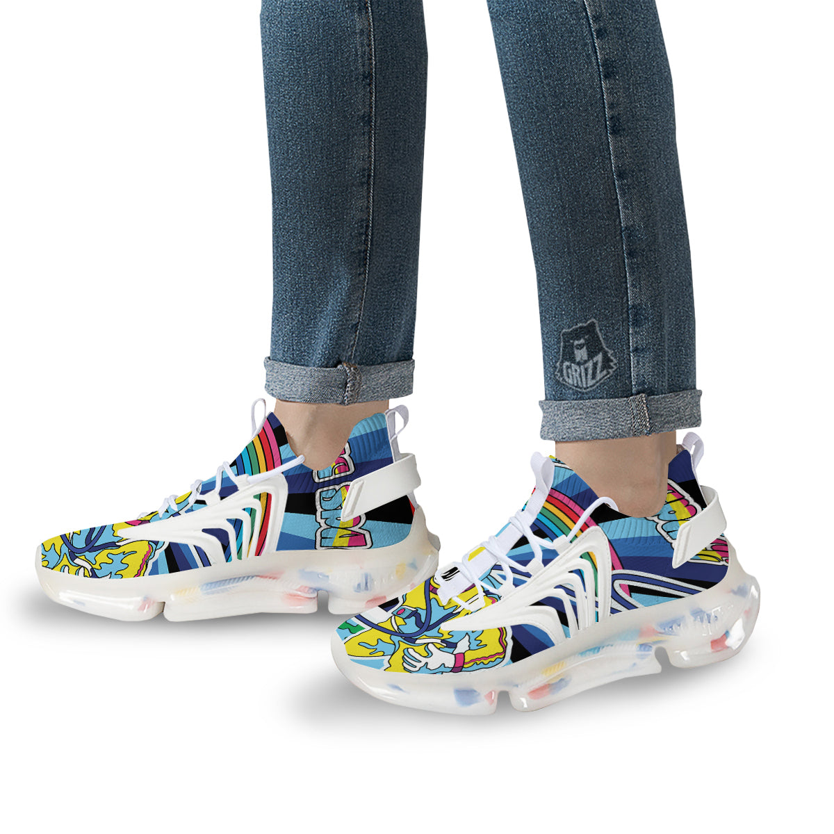Psychedelic Space And Astronaut Print White Gym Shoes-grizzshop