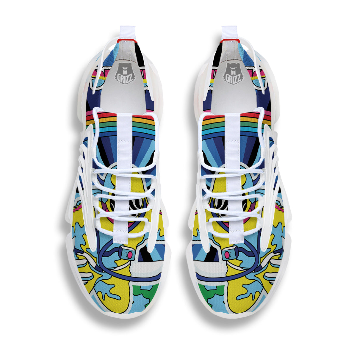Psychedelic Space And Astronaut Print White Gym Shoes-grizzshop