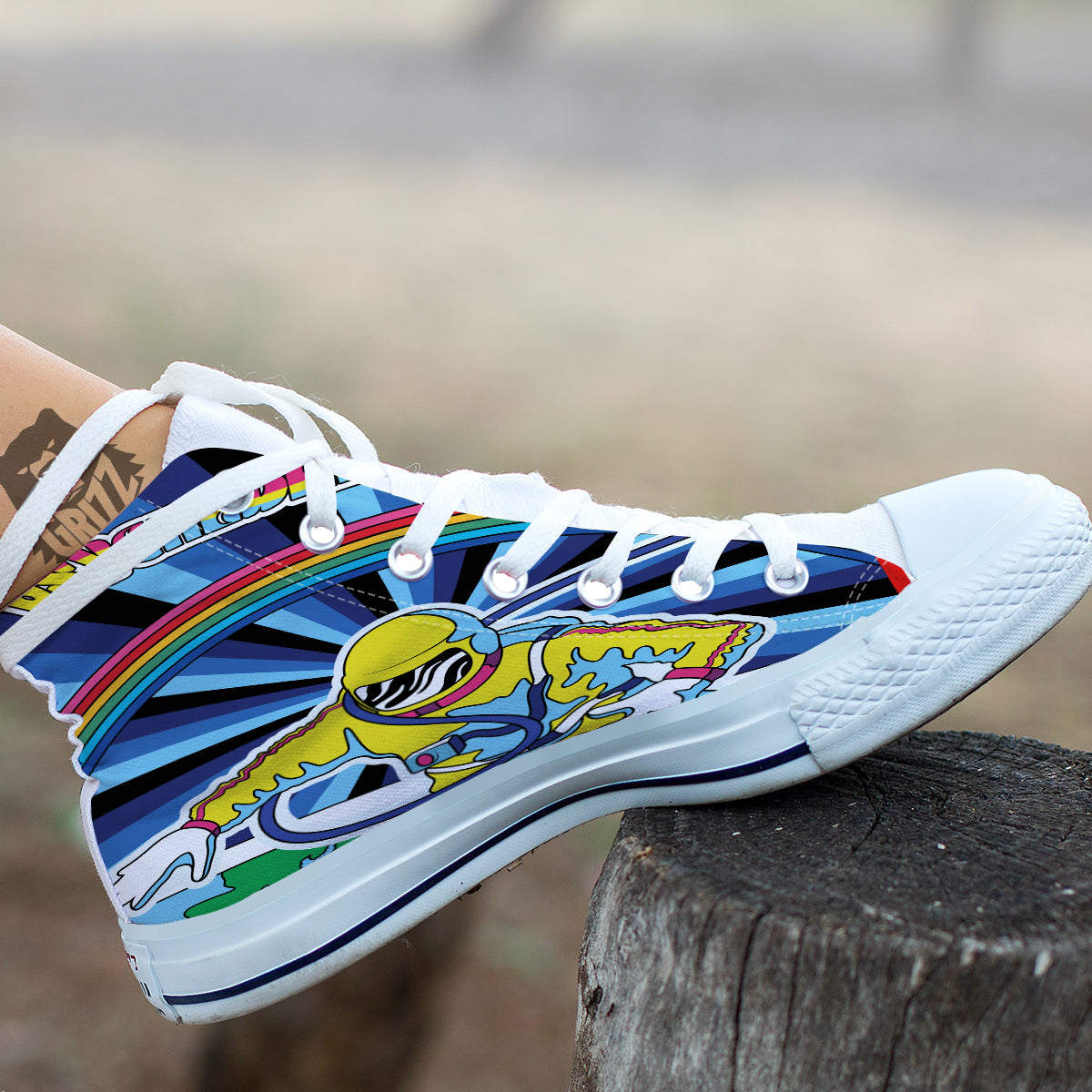 Psychedelic Space And Astronaut Print White High Top Shoes-grizzshop