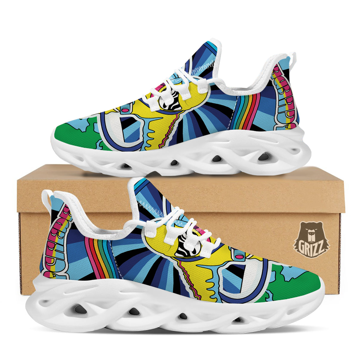 Psychedelic Space And Astronaut Print White Running Shoes-grizzshop