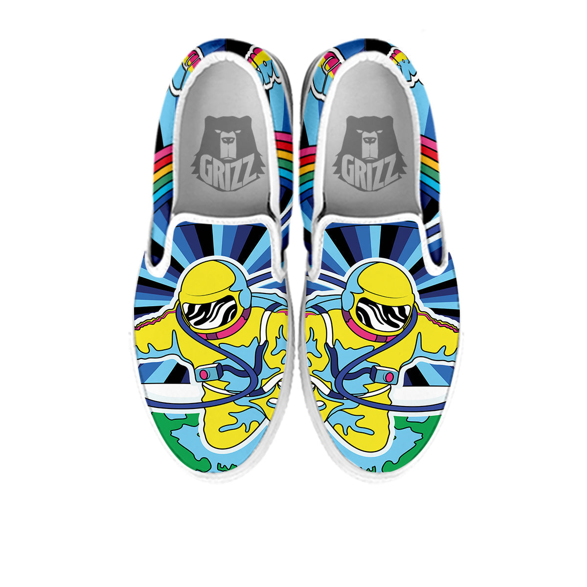 Psychedelic Space And Astronaut Print White Slip On Shoes-grizzshop