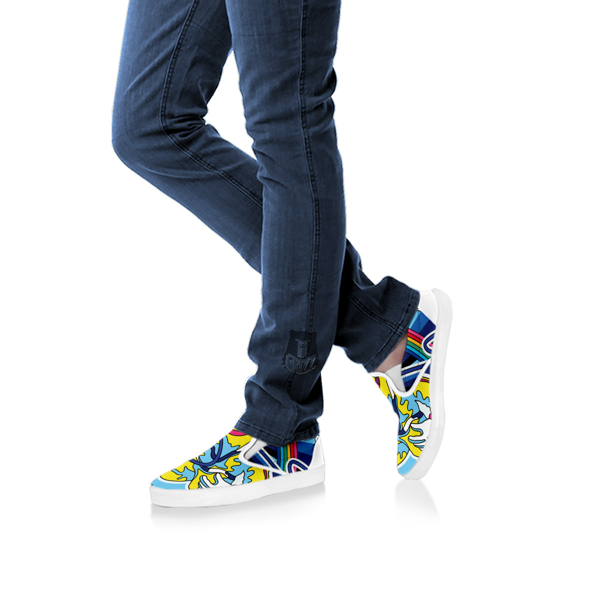 Psychedelic Space And Astronaut Print White Slip On Shoes-grizzshop
