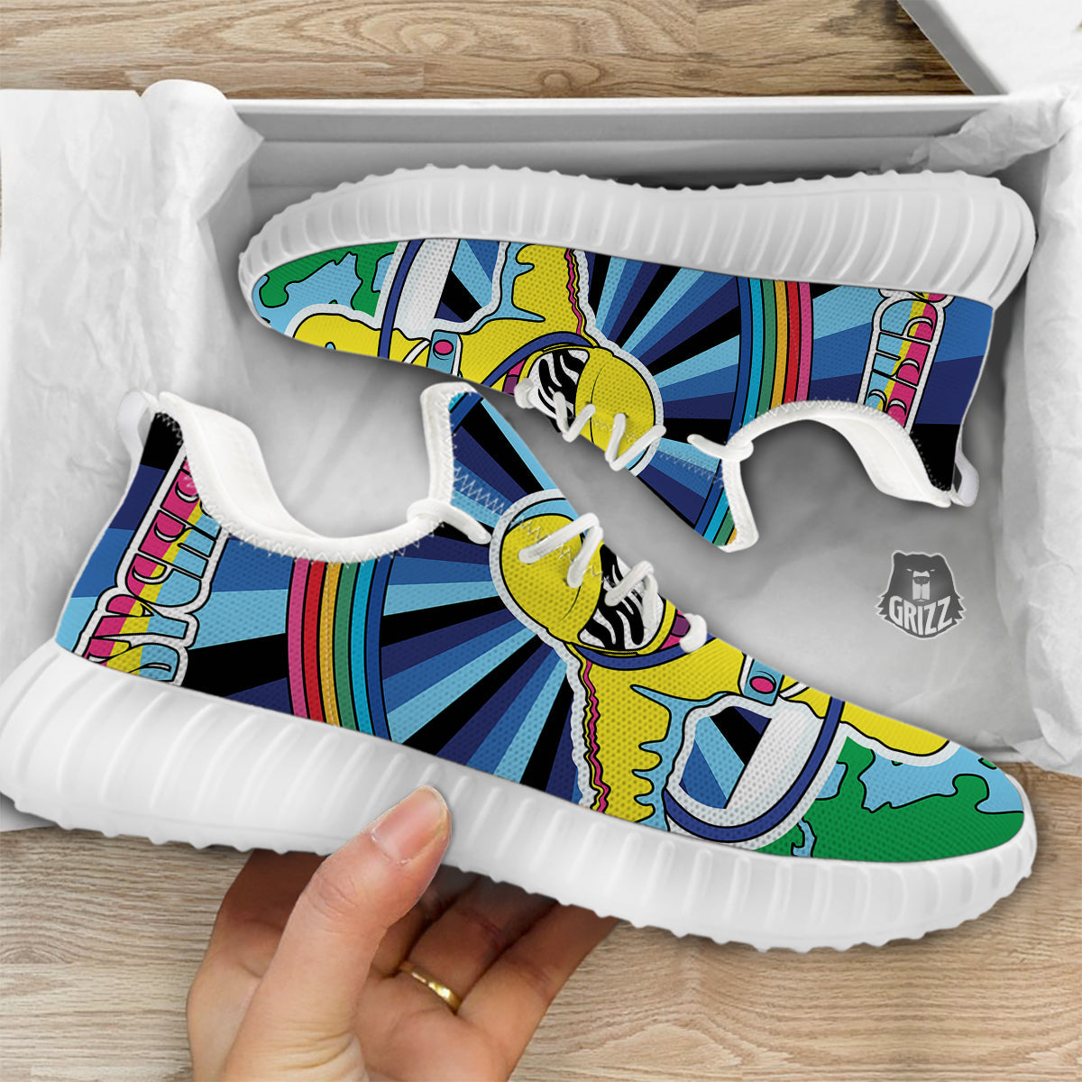 Psychedelic Space And Astronaut Print White Walking Shoes-grizzshop