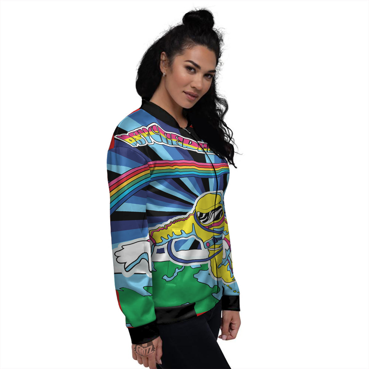 Psychedelic Space And Astronaut Print Women's Bomber Jacket-grizzshop