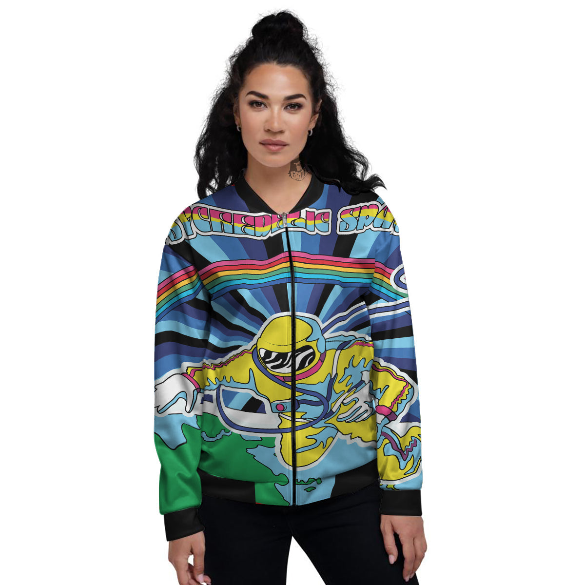 Psychedelic Space And Astronaut Print Women's Bomber Jacket-grizzshop